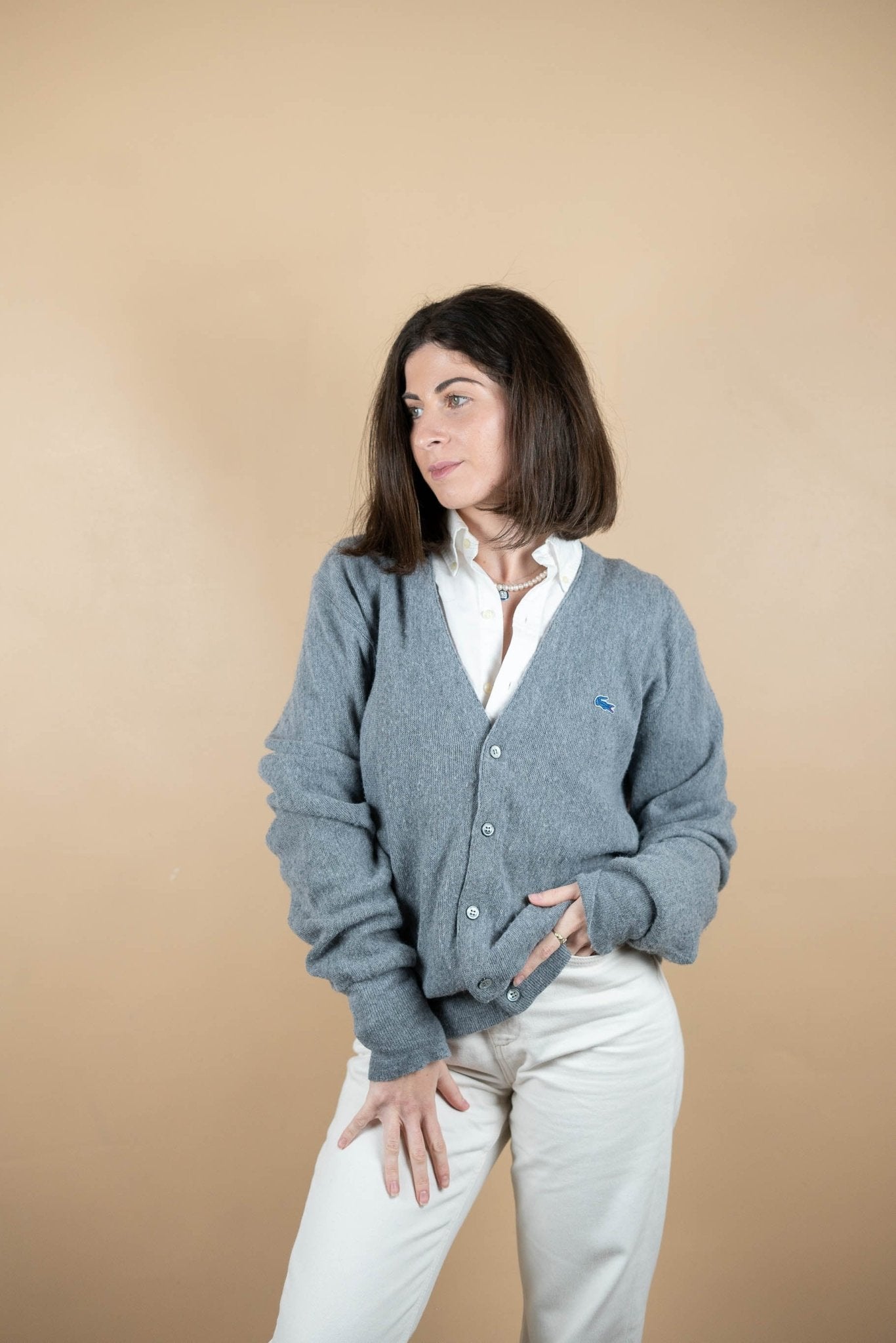 Cardigan Lacoste Vintage ref: 1612 - GRIS - L - amifrip - Friperie en ligne et vêtements vintage