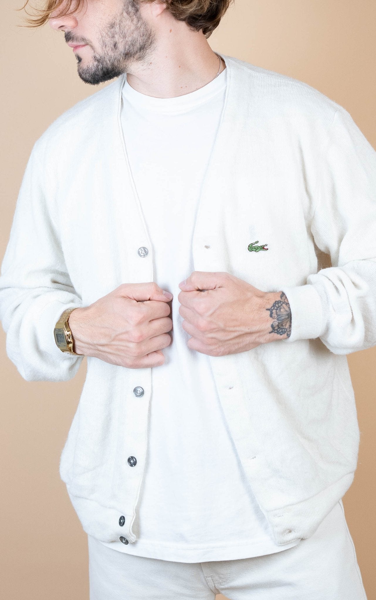 Cardigan Lacoste Vintage ref: 1614 - BLANC - M - amifrip - Friperie en ligne et vêtements vintage