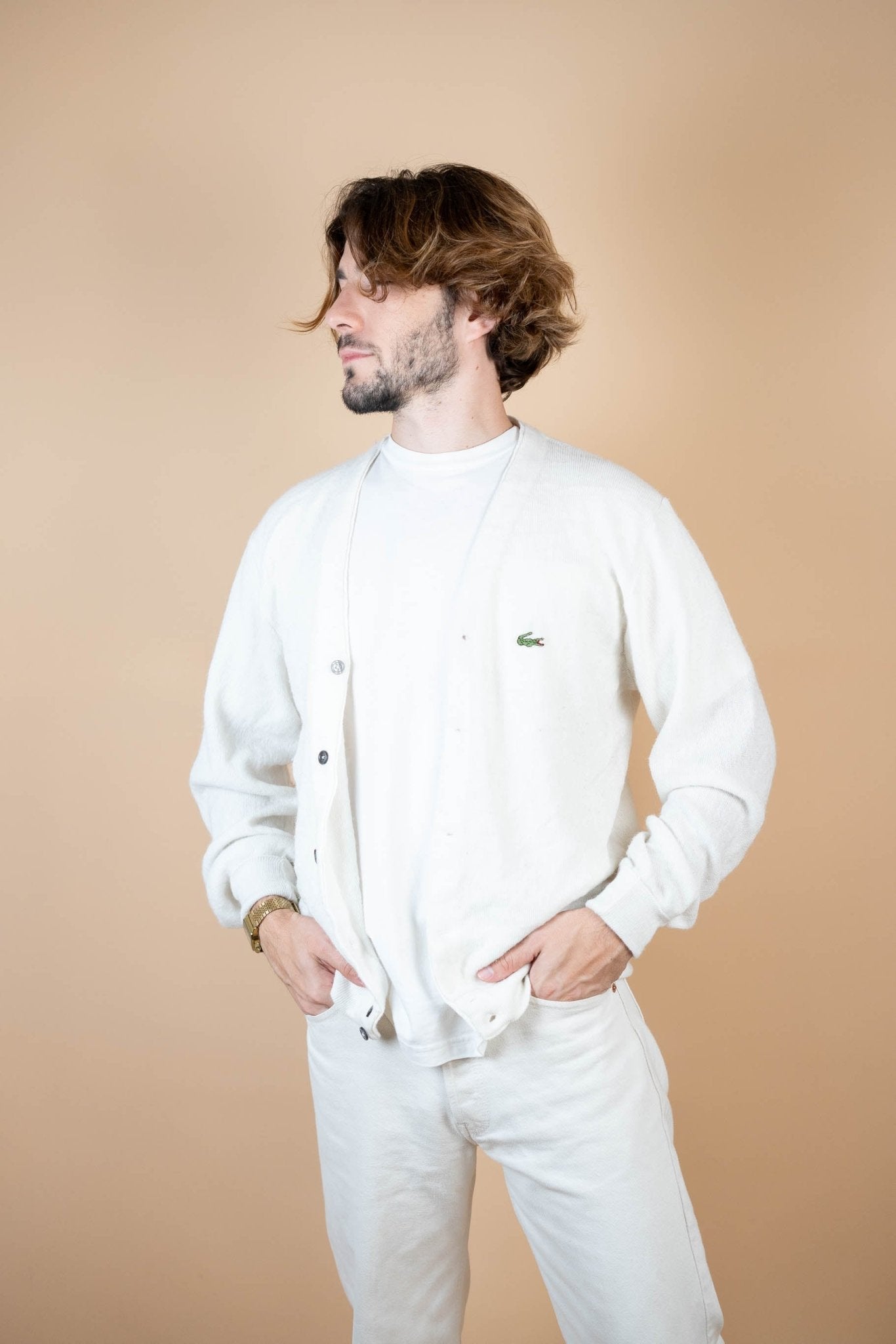 Cardigan Lacoste Vintage ref: 1614 - BLANC - M - amifrip - Friperie en ligne et vêtements vintage