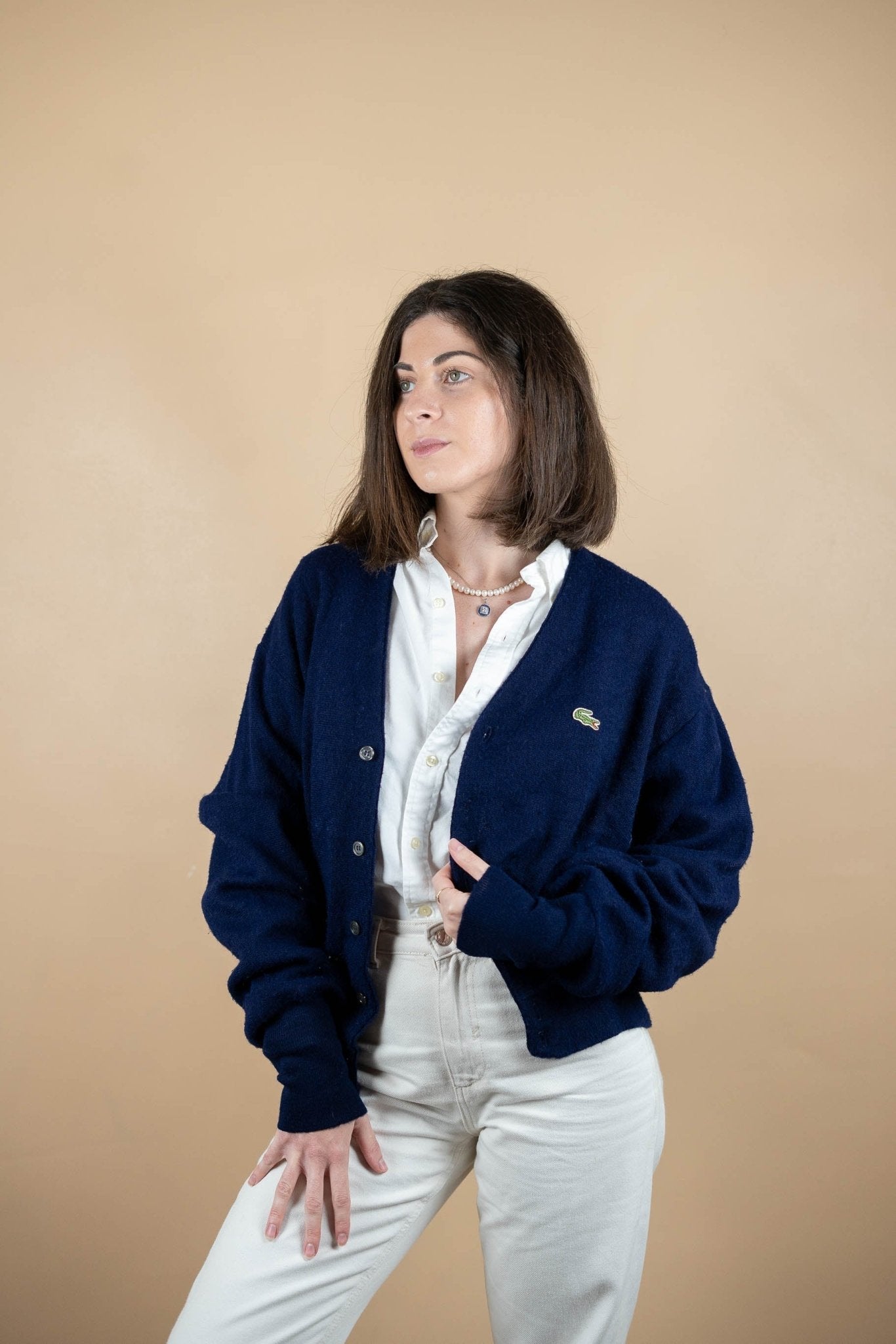 Cardigan Lacoste Vintage ref: 1619 - BLEU MARINE - L - amifrip - Friperie en ligne et vêtements vintage