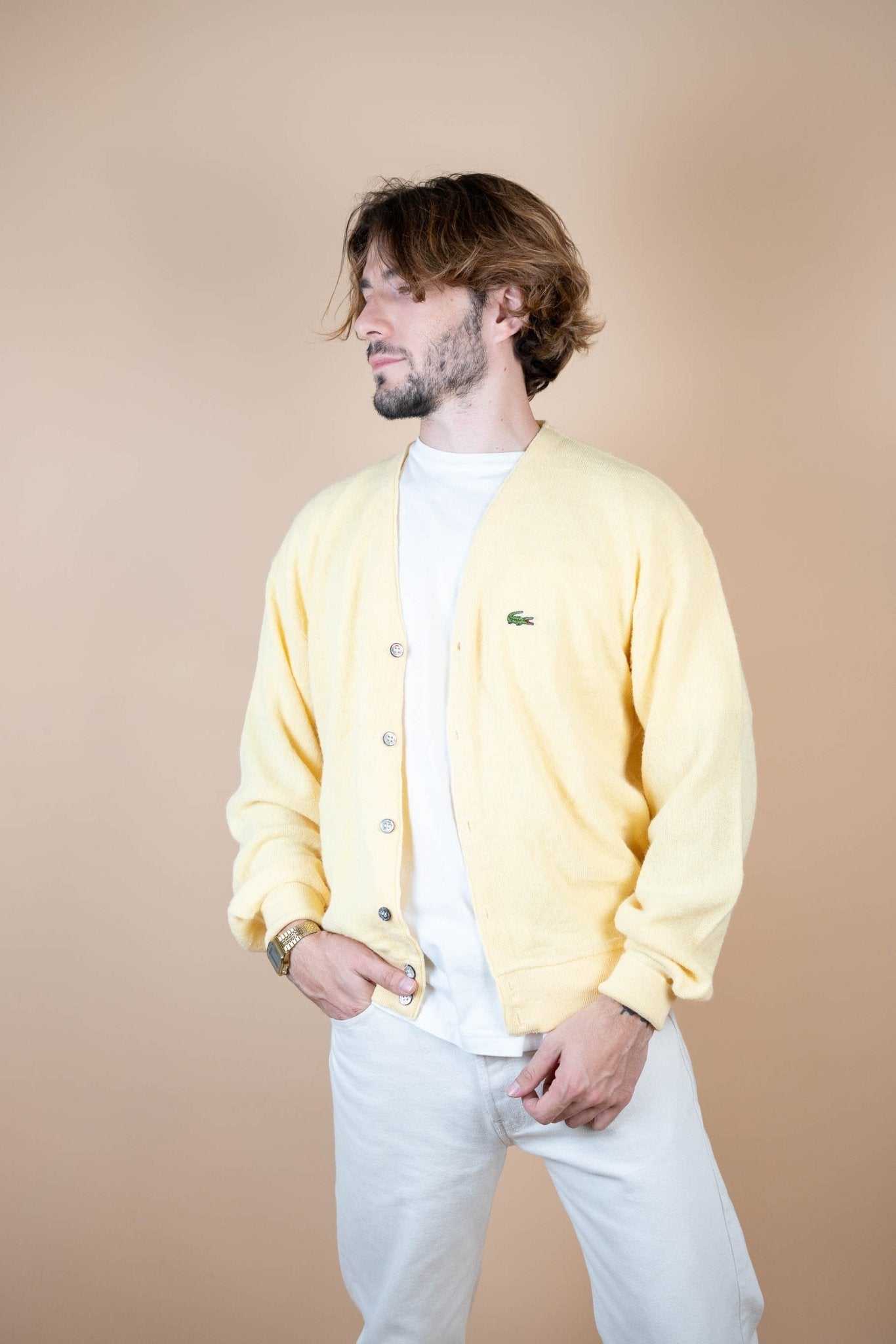 Cardigan Lacoste Vintage ref: 1625 - JAUNE - L - amifrip - Friperie en ligne et vêtements vintage