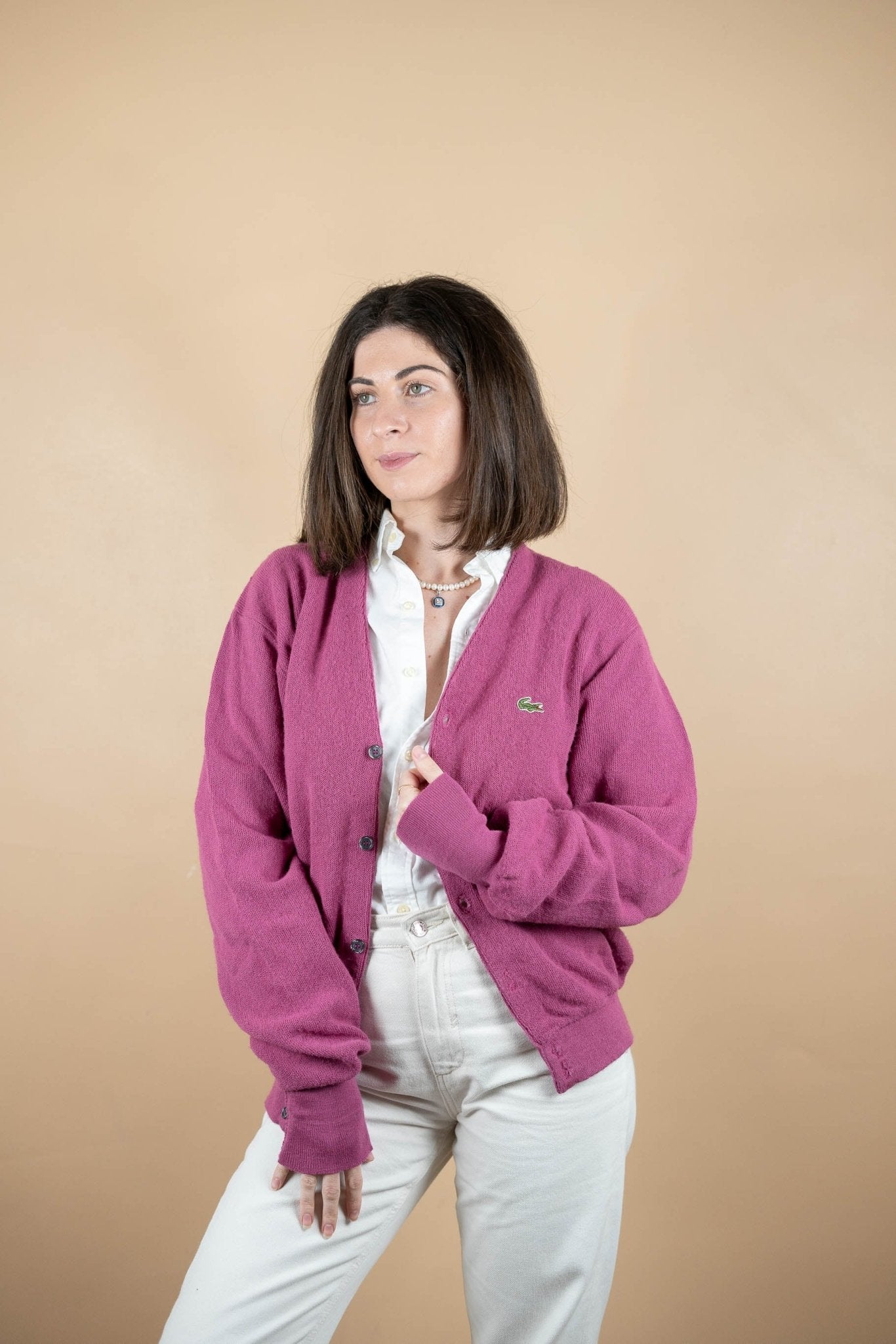 Cardigan Lacoste Vintage ref: 1628 - ROSE - L - amifrip - Friperie en ligne et vêtements vintage