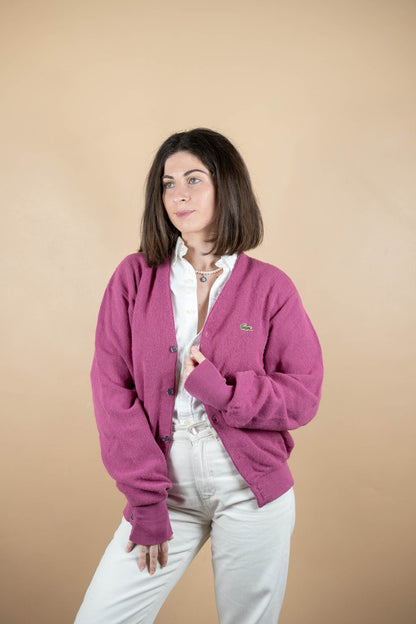 Cardigan Lacoste Vintage ref: 1628 - ROSE - L - amifrip - Friperie en ligne et vêtements vintage