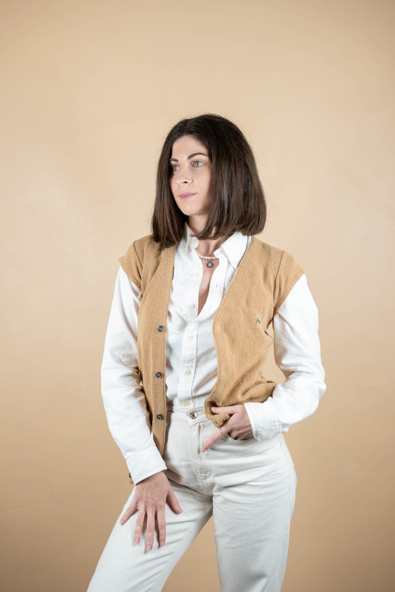 Cardigan Lacoste Vintage ref: 1631 - BEIGE - M - amifrip - Friperie en ligne et vêtements vintage