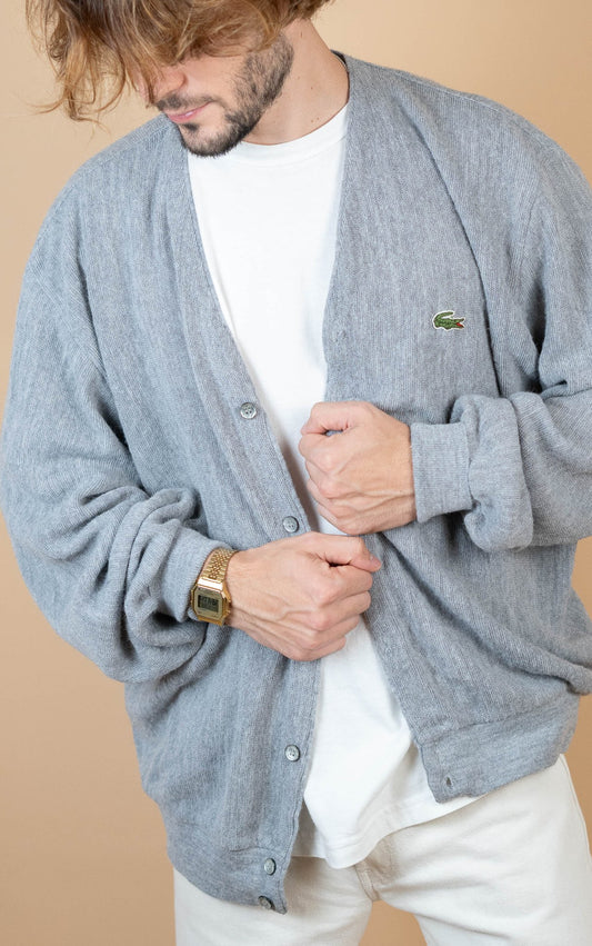 Cardigan Lacoste Vintage ref: 1636 - GRIS - XL - amifrip - Friperie en ligne et vêtements vintage