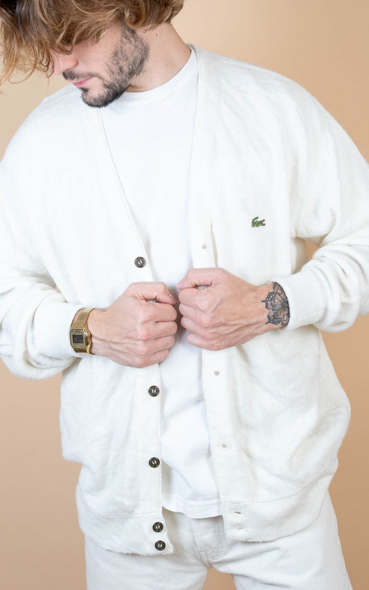 Cardigan Lacoste Vintage ref: 1637 - BLANC - L - amifrip - Friperie en ligne et vêtements vintage