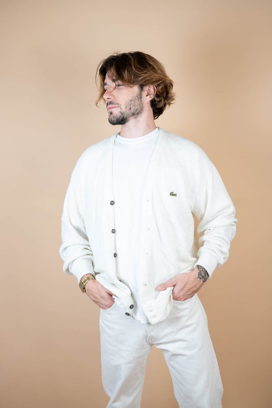 Cardigan Lacoste Vintage ref: 1637 - BLANC - L - amifrip - Friperie en ligne et vêtements vintage
