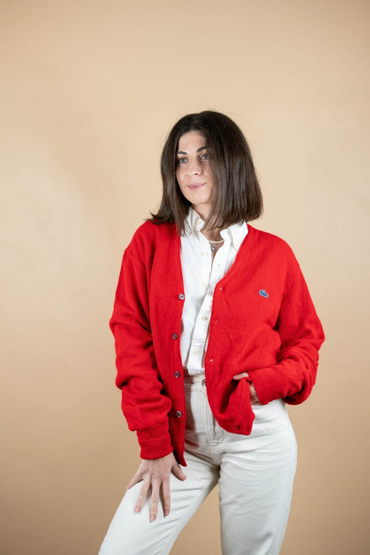 Cardigan Lacoste Vintage ref: 1647 - ROUGE - M - amifrip - Friperie en ligne et vêtements vintage