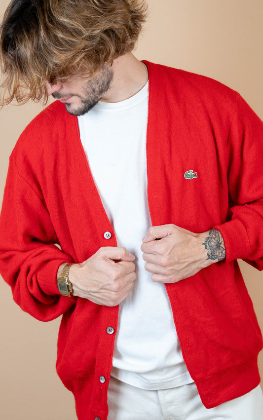 Cardigan Lacoste Vintage ref: 1649 - ROUGE - L - amifrip - Friperie en ligne et vêtements vintage