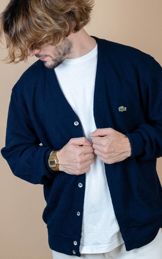Cardigan Lacoste Vintage ref: 1650 - BLEU MARINE - L - amifrip - Friperie en ligne et vêtements vintage