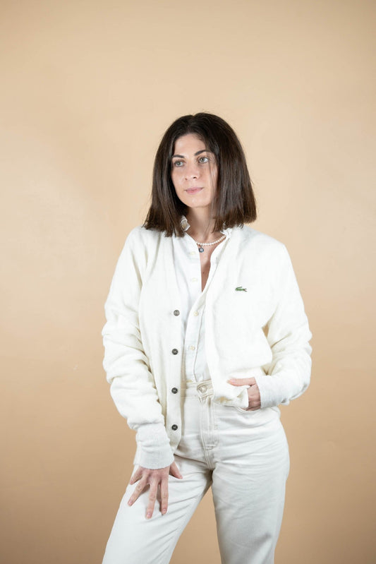 Cardigan Lacoste Vintage ref: 1652 - BLANC - M - amifrip - Friperie en ligne et vêtements vintage