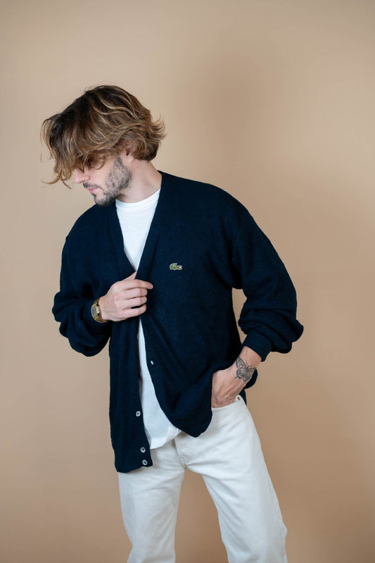 Cardigan Lacoste Vintage ref: 1653 - BLEU MARINE - XL - amifrip - Friperie en ligne et vêtements vintage