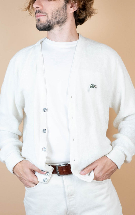 Cardigan Lacoste Vintage ref: 1655 - BLANC - M - amifrip - Friperie en ligne et vêtements vintage