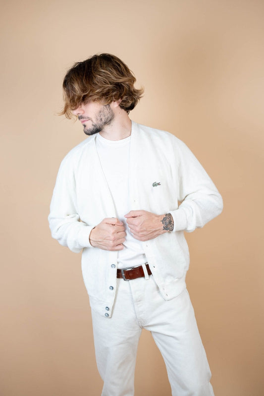 Cardigan Lacoste Vintage ref: 1655 - BLANC - M - amifrip - Friperie en ligne et vêtements vintage