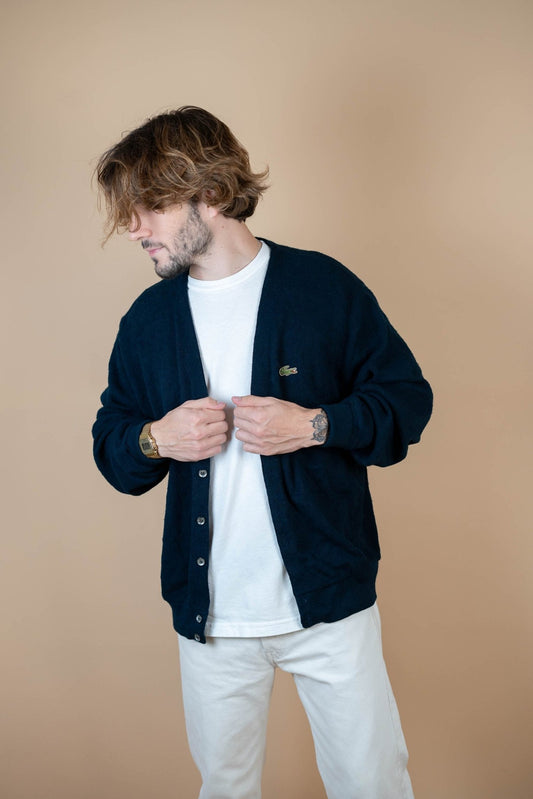 Cardigan Lacoste Vintage ref: 1660 - BLEU MARINE - L - amifrip - Friperie en ligne et vêtements vintage