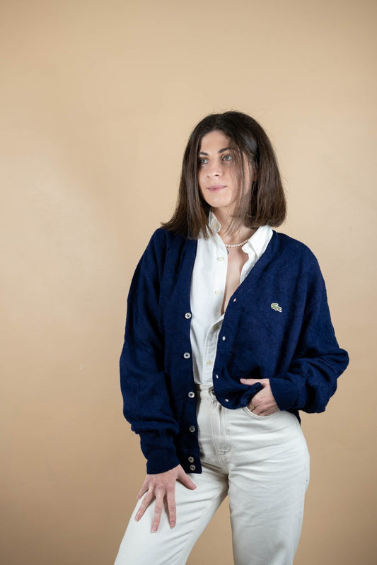 Cardigan Lacoste Vintage ref: 1664 - BLEU MARINE - XL - amifrip - Friperie en ligne et vêtements vintage