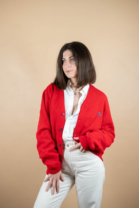 Cardigan Lacoste Vintage ref: 1665 - ROUGE - L - amifrip - Friperie en ligne et vêtements vintage