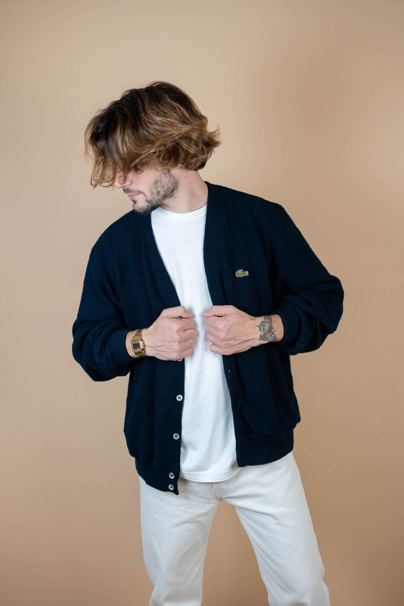 Cardigan Lacoste Vintage ref: 1672 - NOIR - L - amifrip - Friperie en ligne et vêtements vintage