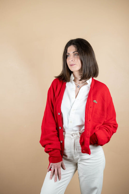 Cardigan Lacoste Vintage ref: 1673 - ROUGE - L - amifrip - Friperie en ligne et vêtements vintage