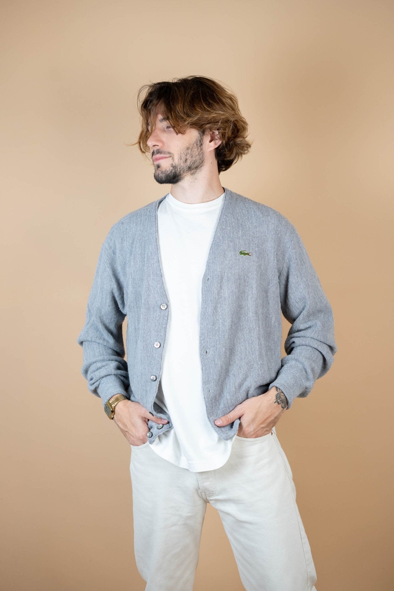 Cardigan Lacoste Vintage ref: 1676 - GRIS - L - amifrip - Friperie en ligne et vêtements vintage