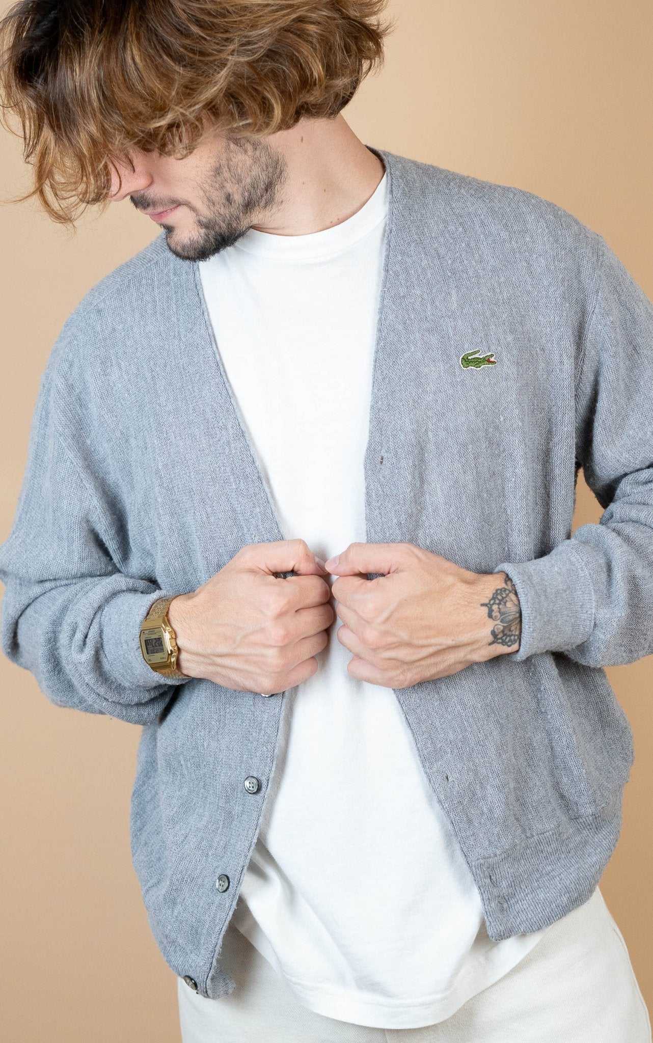 Cardigan Lacoste Vintage ref: 1676 - GRIS - L - amifrip - Friperie en ligne et vêtements vintage