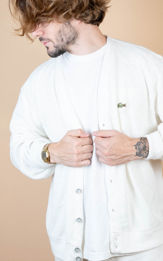Cardigan Lacoste Vintage ref: 1680 - BLANC - L - amifrip - Friperie en ligne et vêtements vintage