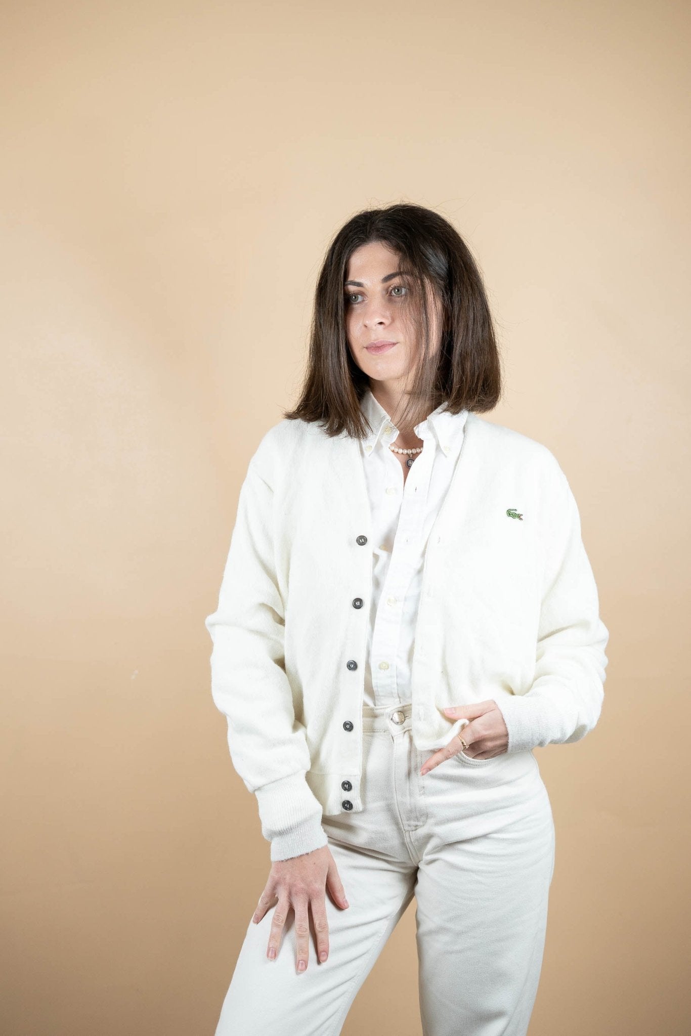 Cardigan Lacoste Vintage ref: 1691 - BLANC - M - amifrip - Friperie en ligne et vêtements vintage
