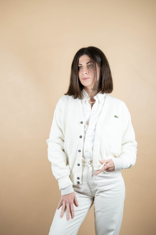 Cardigan Lacoste Vintage ref: 1691 - BLANC - M - amifrip - Friperie en ligne et vêtements vintage