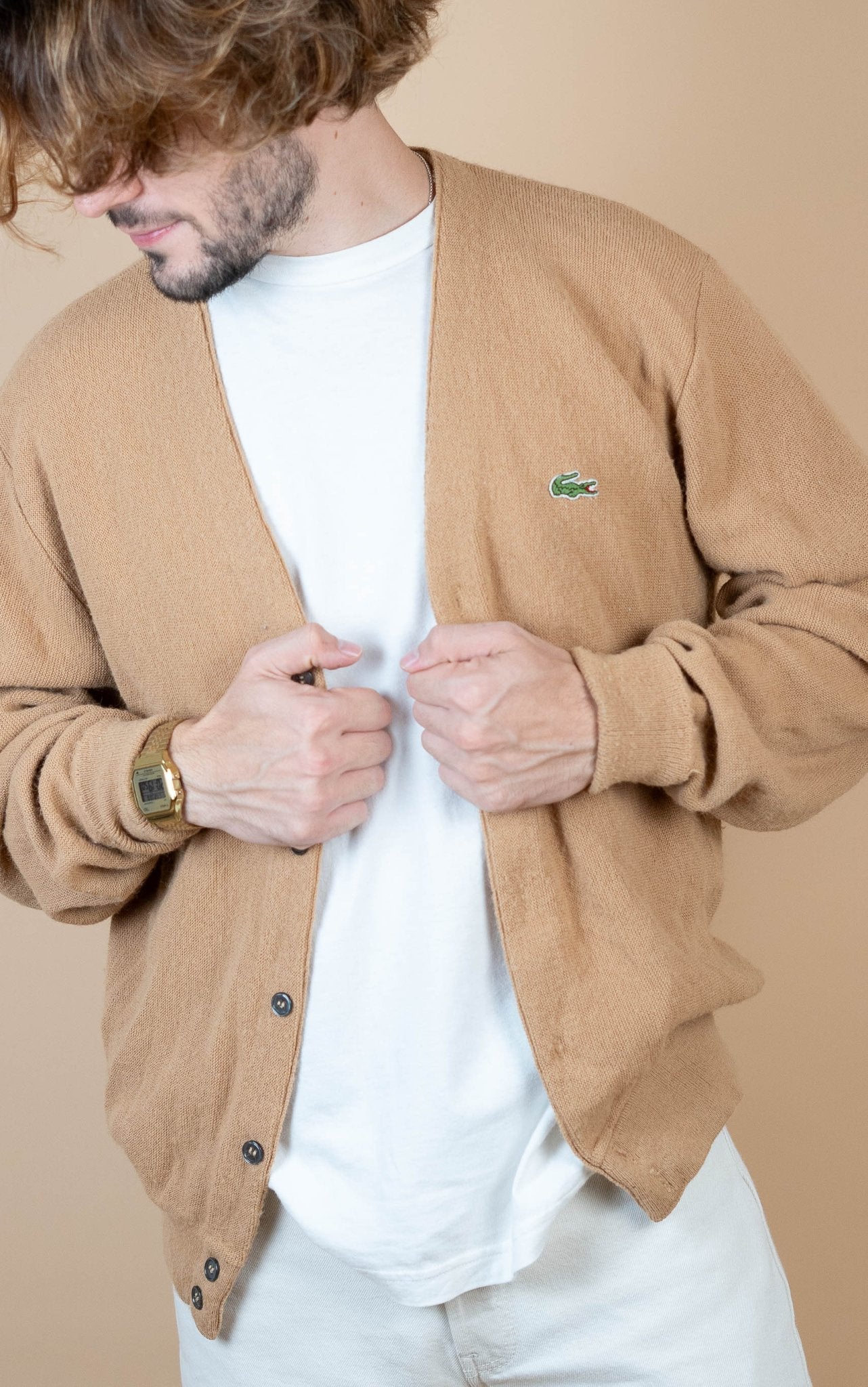 Cardigan Lacoste Vintage ref: 1692 - BEIGE - L - amifrip - Friperie en ligne et vêtements vintage