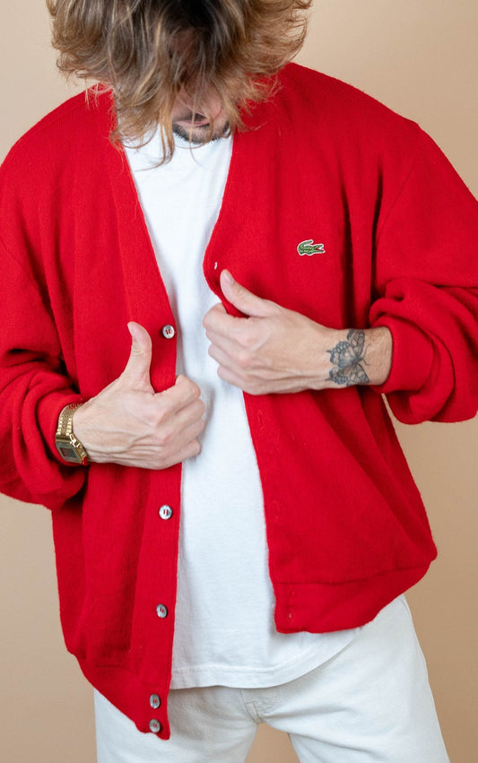 Cardigan Lacoste Vintage ref: 1694 - ROUGE - XL - amifrip - Friperie en ligne et vêtements vintage