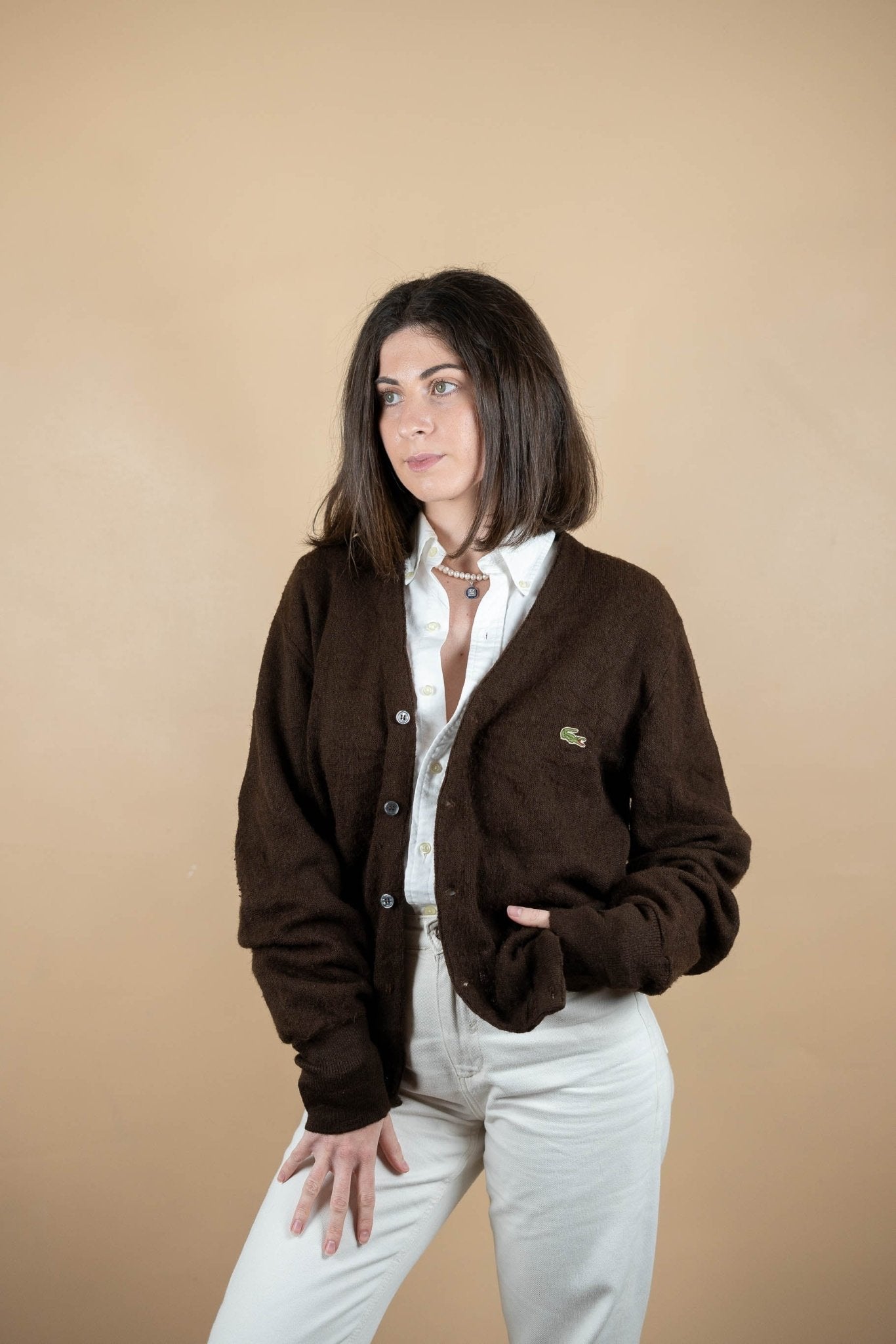 Cardigan Lacoste Vintage ref: 1699 - MARRON - L - amifrip - Friperie en ligne et vêtements vintage