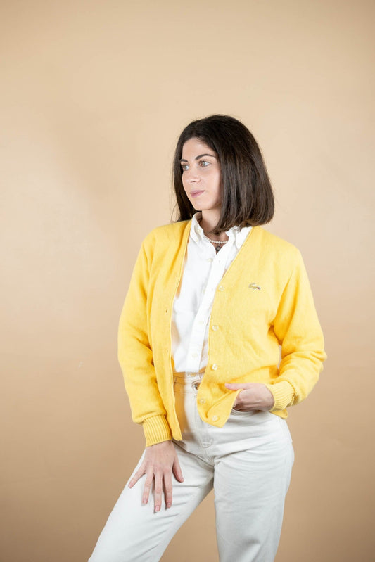 Cardigan Lacoste Vintage ref: 1708 - JAUNE - S - amifrip - Friperie en ligne et vêtements vintage