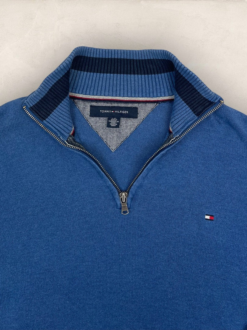Pull 1/4 zip Tommy Hilfiger - Homme L - Bleu - Coton - Ts0210