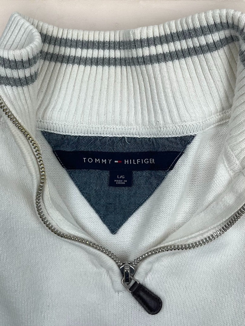 Pull 1/4 zip Tommy Hilfiger - Homme L - Blanc - Coton - Très bon état - Ts0212