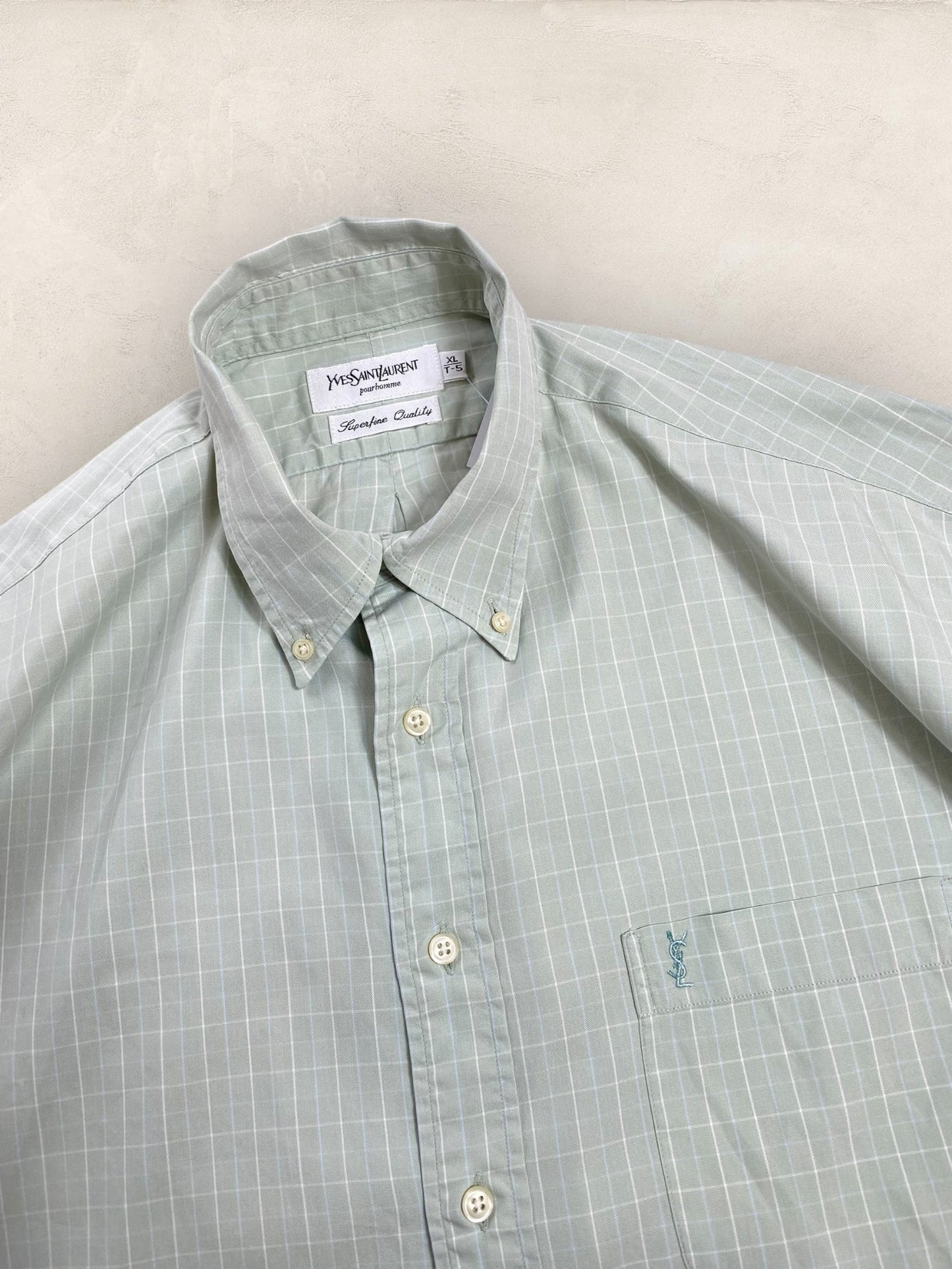 Chemise Homme Yves Saint - Laurent Vert XL manches courtes Ref:2913 - Vert - XL - amifrip - Friperie en ligne et vêtements vintage