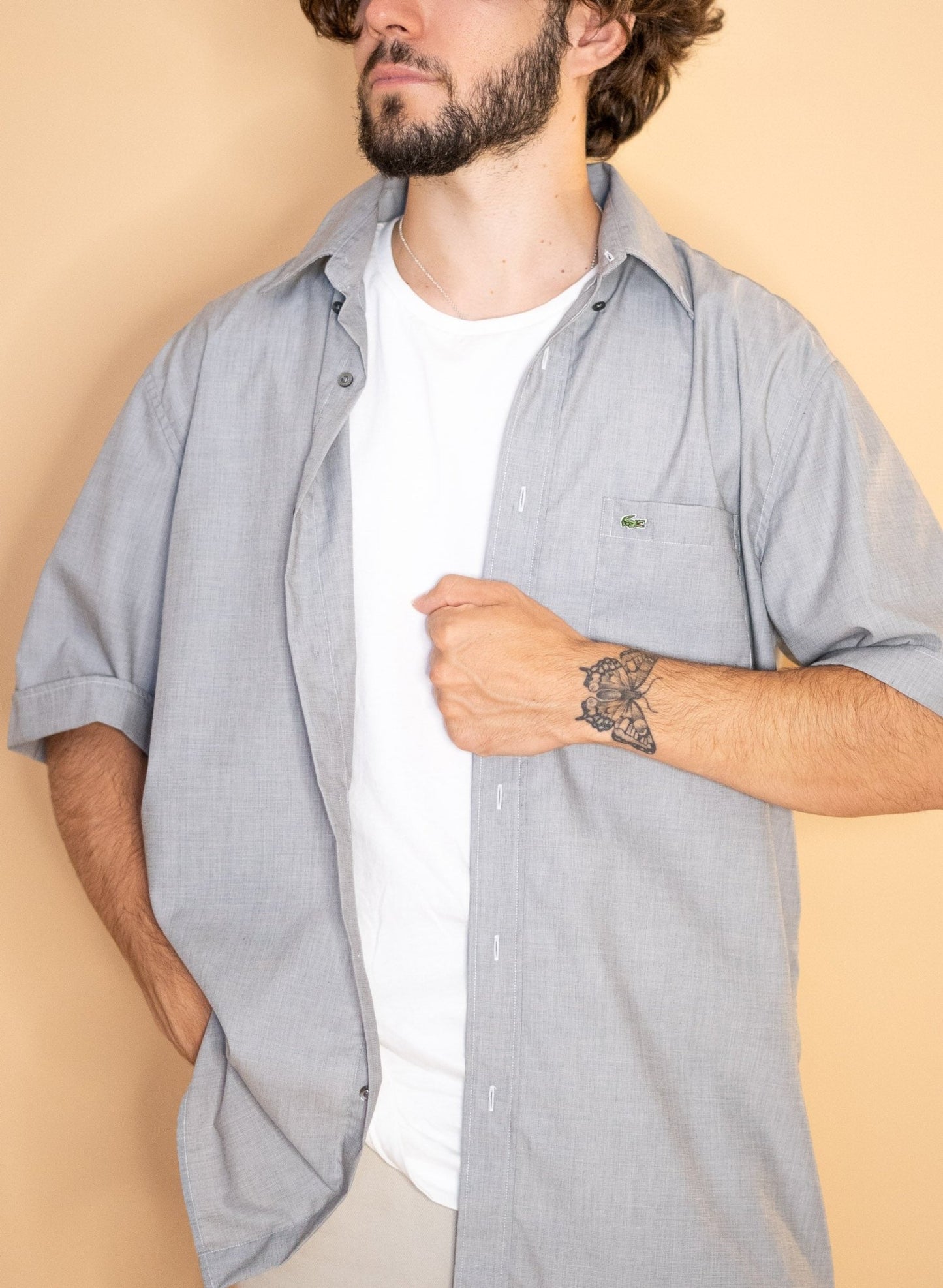 Chemise Lacoste Manches Courtes Homme 1111 - GRIS - L - amifrip - Friperie en ligne et vêtements vintage