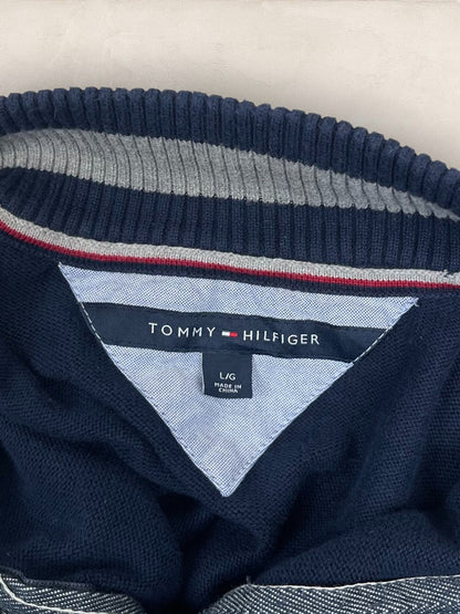 Pull 1/4 zip Tommy Hilfiger - Homme L - Bleu marine - Coton - Très bon état - TS0218