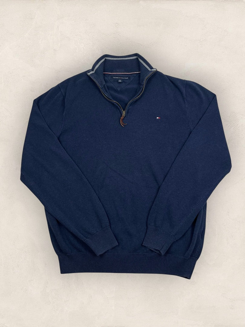 Pull 1/4 zip Tommy Hilfiger - Homme Xl - Marine - Coton - Très bon état - Ts0227