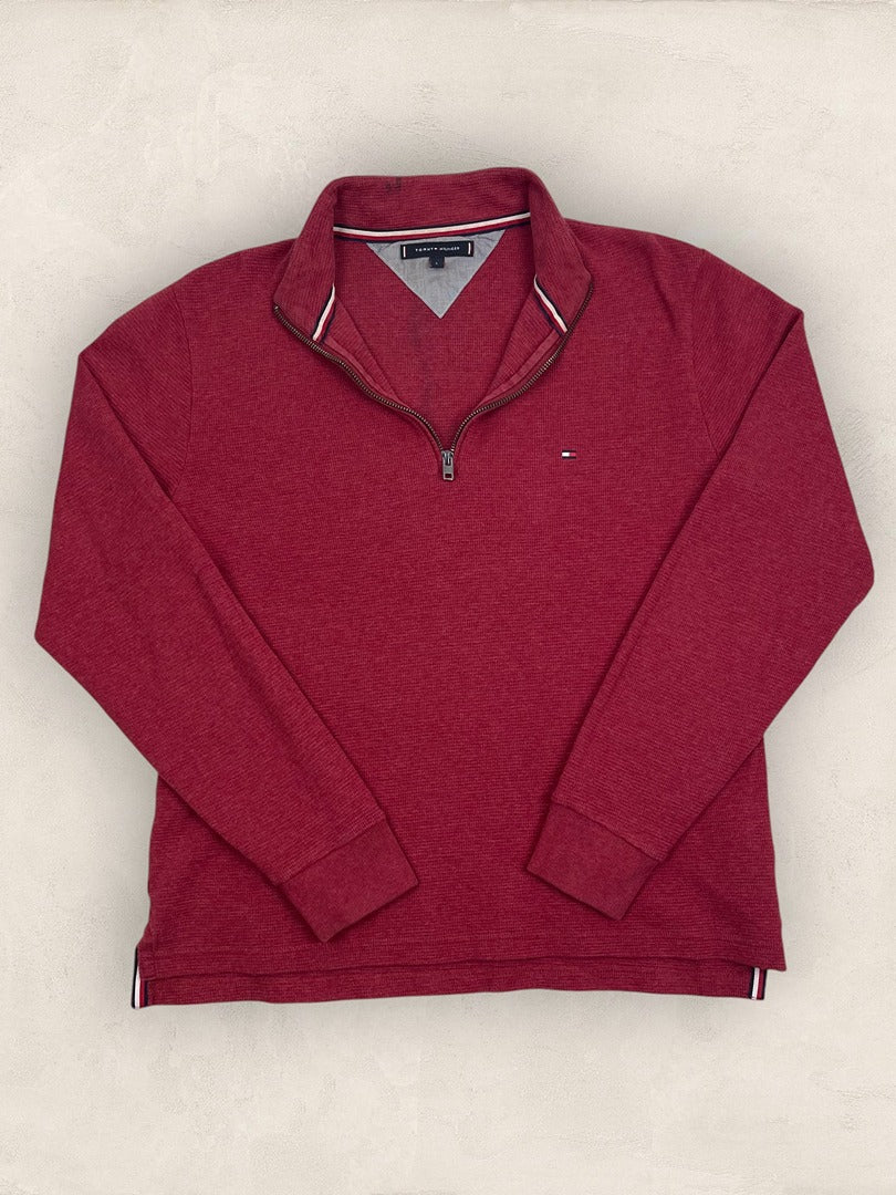 Pull 1/4 zip Tommy Hilfiger - homme L - bordeaux - coton - Ts0213