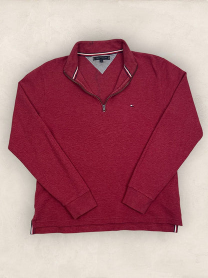 Pull 1/4 zip Tommy Hilfiger - homme L - bordeaux - coton - Ts0213