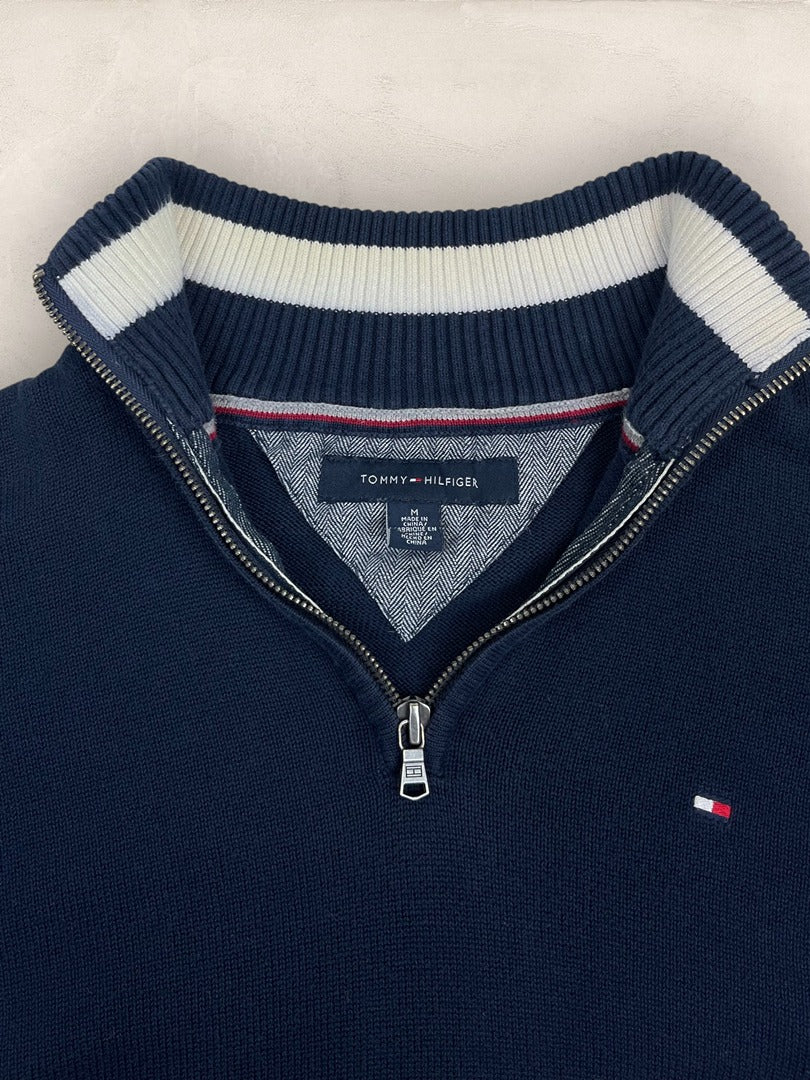 Pull 1/4 zip, Demi-zip Tommy Hilfiger - Homme M - Marine - Coton - Très bon état - Ts0209