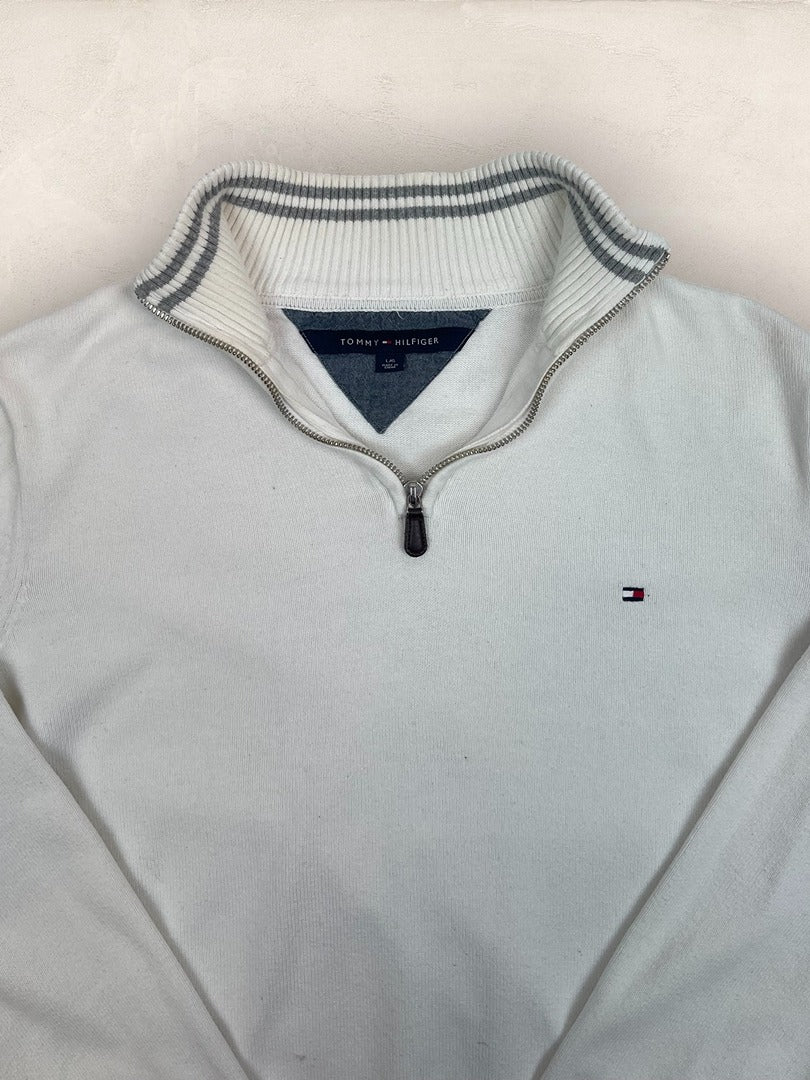 Pull 1/4 zip Tommy Hilfiger - Homme L - Blanc - Coton - Très bon état - Ts0212