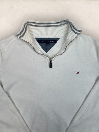 Pull 1/4 zip Tommy Hilfiger - Homme L - Blanc - Coton - Très bon état - Ts0212