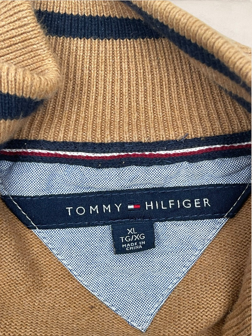 Pull 1/4 zip Tommy Hilfiger homme Xl - Marron - Coton - Très bon état - Ts0159