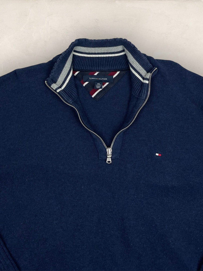 Pull Demi-zip Tommy Hilfiger - Homme Xxl - Marine - Coton - Ts0230