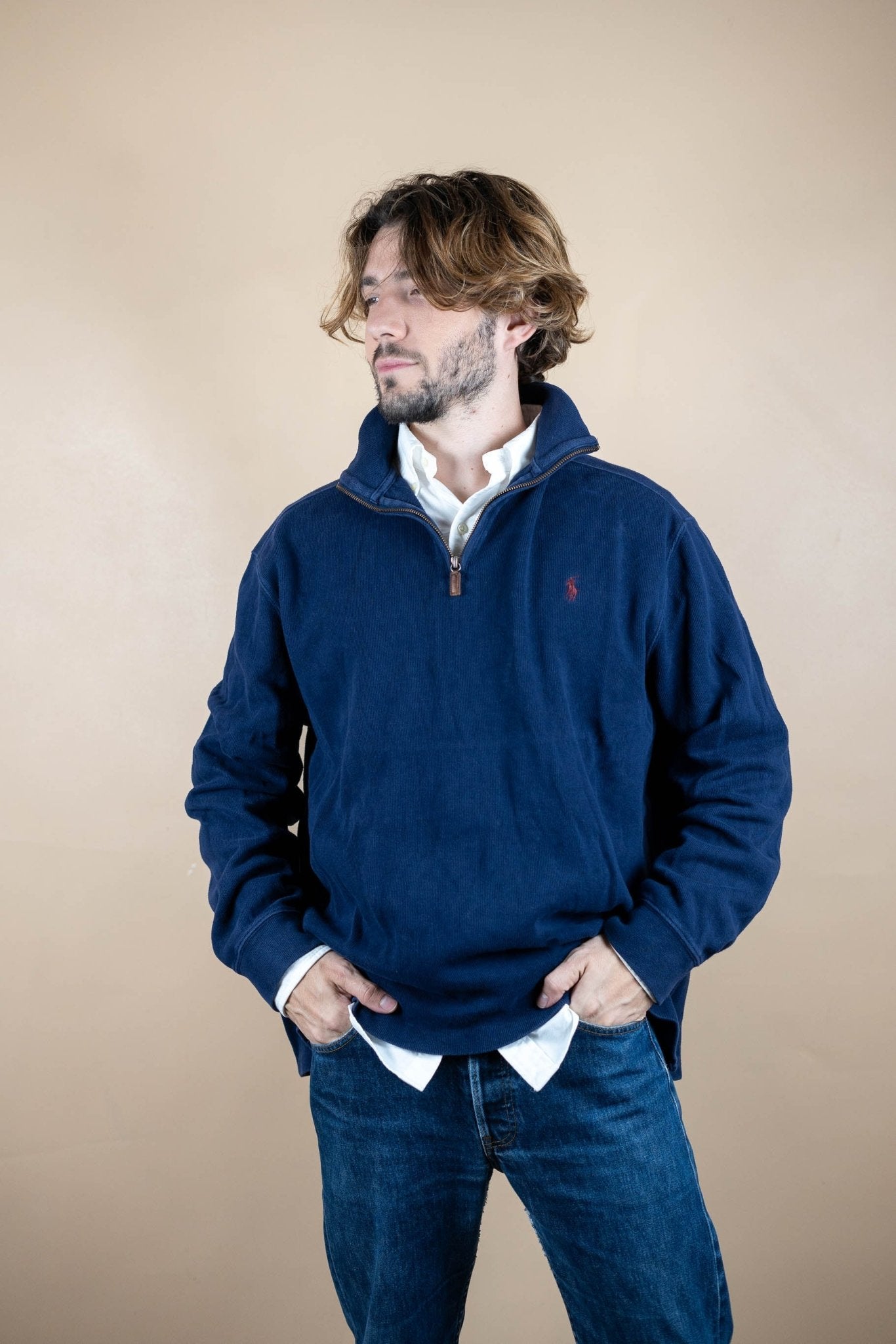 Half Zip Ralph Lauren ref: 1535 - BLEU MARINE - XL - amifrip - Friperie en ligne et vêtements vintage