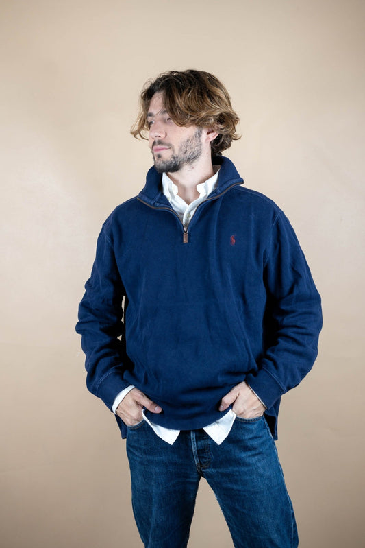 Half Zip Ralph Lauren ref: 1535 - BLEU MARINE - XL - amifrip - Friperie en ligne et vêtements vintage