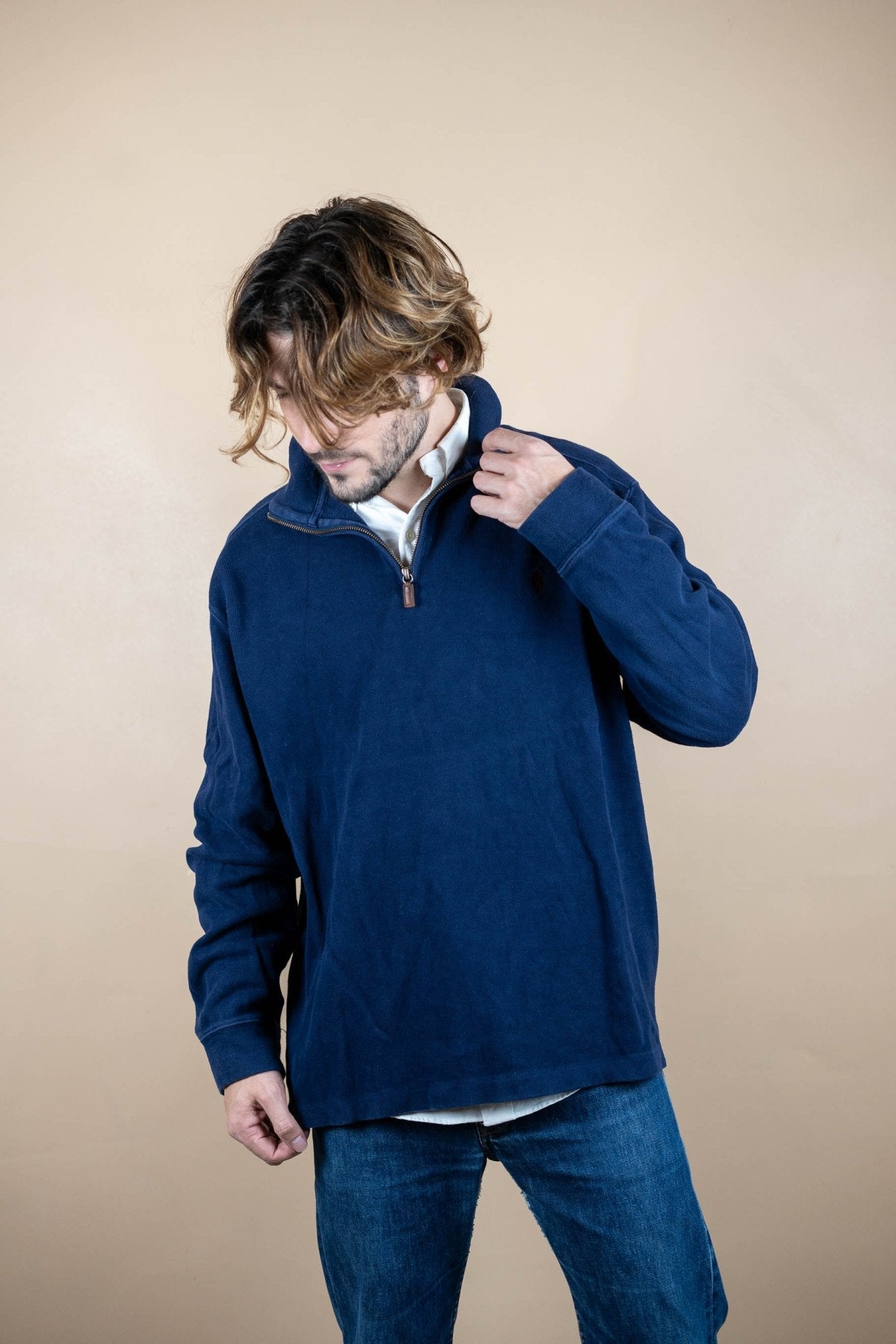 Half Zip Ralph Lauren ref: 1535 - BLEU MARINE - XL - amifrip - Friperie en ligne et vêtements vintage