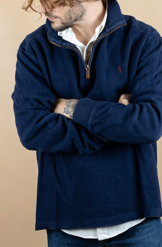 Half Zip Ralph Lauren ref: 1535 - BLEU MARINE - XL - amifrip - Friperie en ligne et vêtements vintage