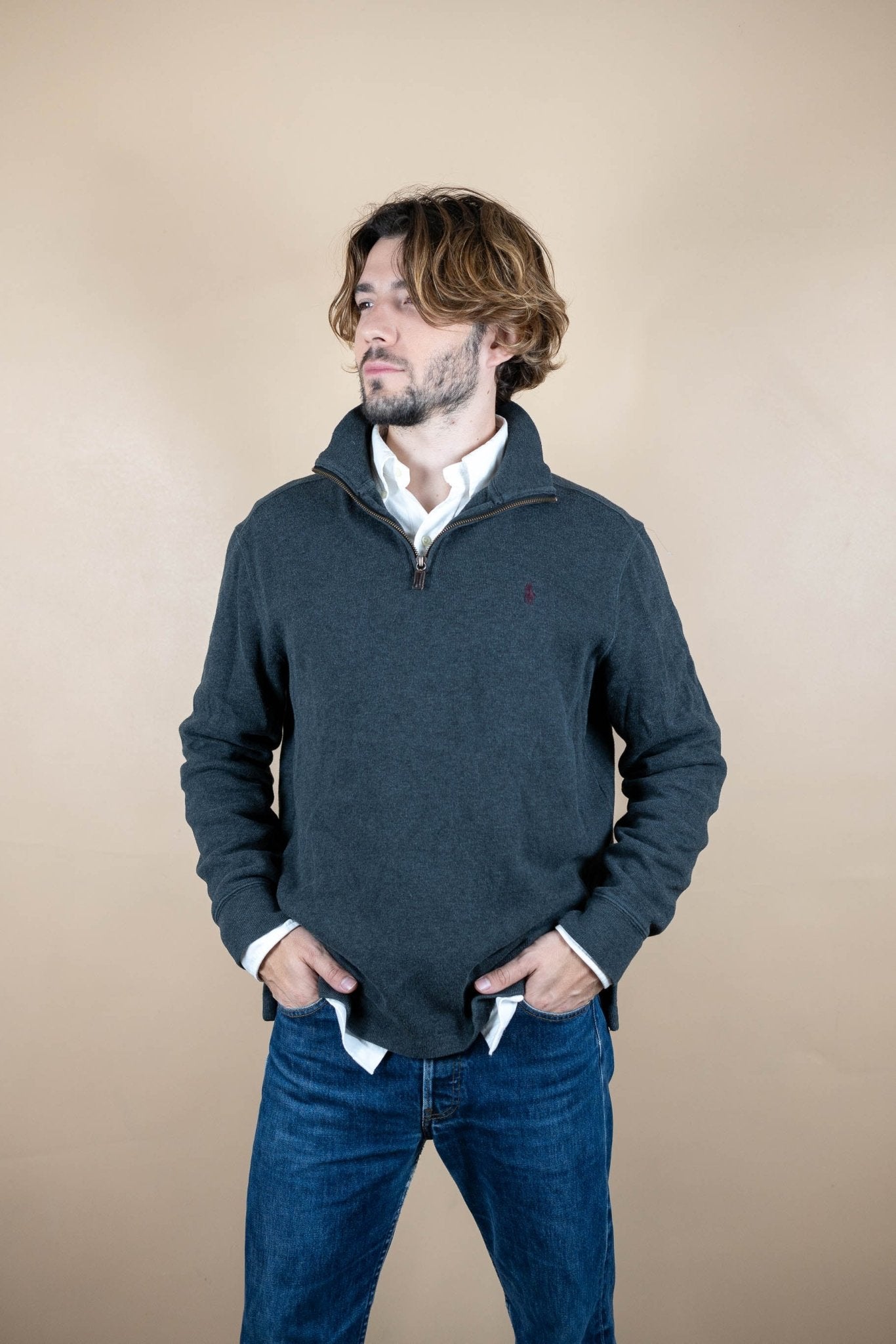 Half Zip Ralph Lauren ref: 1537 - GRIS - M - amifrip - Friperie en ligne et vêtements vintage
